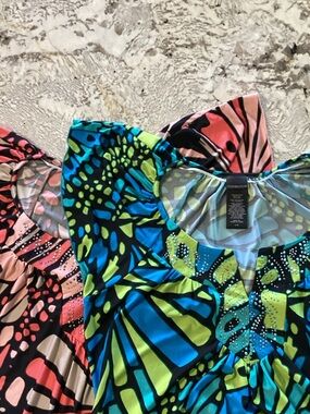 2 Pack Vibrant Blue and Green & Orange and Black Butterfly Print Size Large